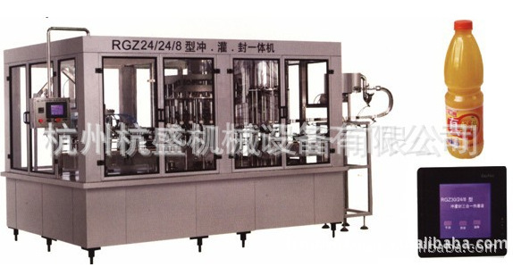 饮料冲瓶灌装拧盖三联机, 饮料实瓶输瓶, 饮料系统输箱系统