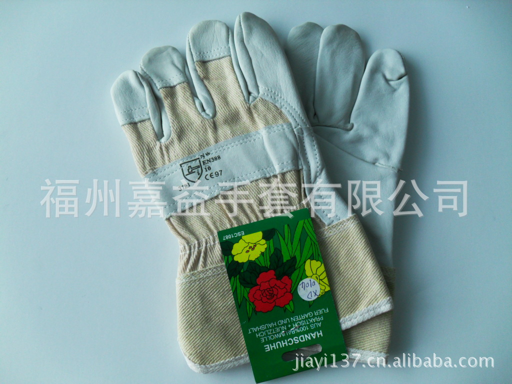 本白牛头层皮白布背手套