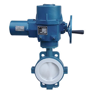 白湖牌D971F46衬氟电动蝶阀 电动衬氟对夹蝶阀 耐酸碱防腐蝶阀