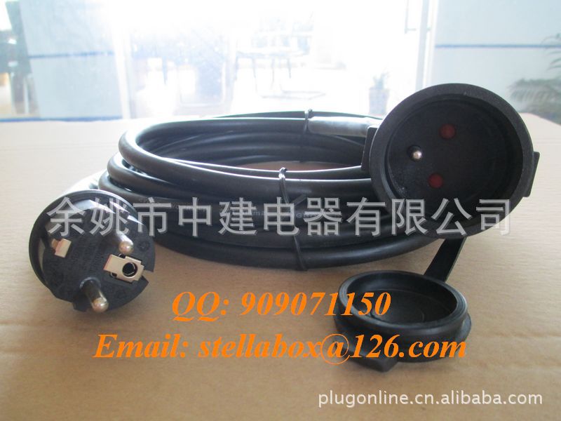 VDE 欧标三芯延长线 德式延长线 VDE防水插加德式带盖插座电源线
