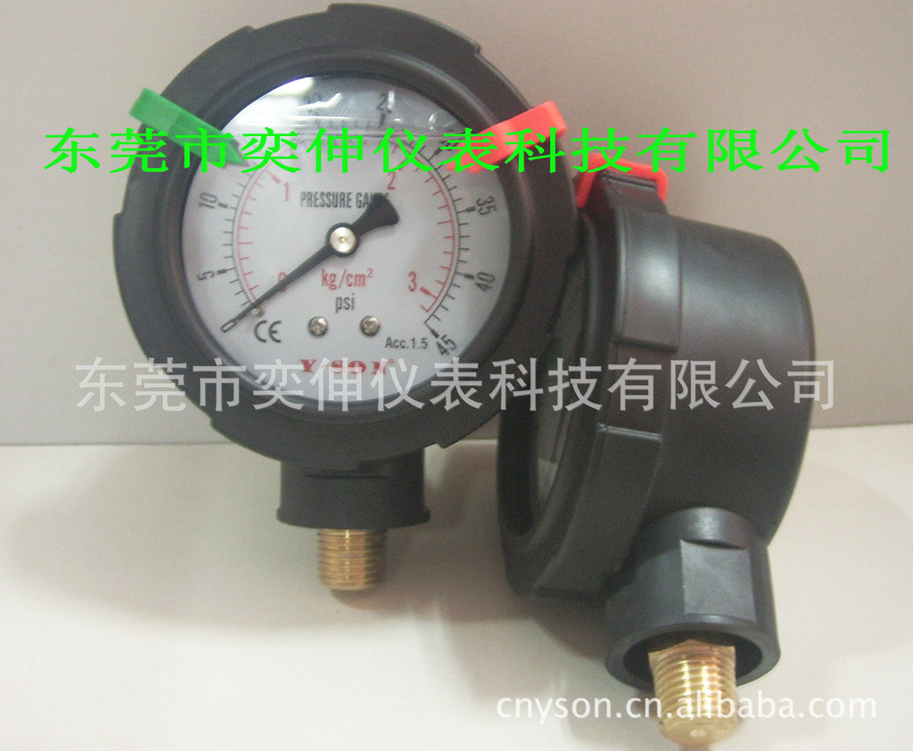 3KG过滤机压力表，抗震PP充油压力表，塑料压力表，耐酸碱压力表