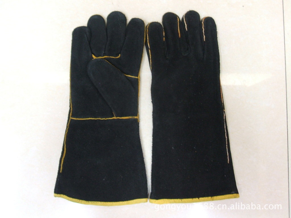 黑色全皮双层压条牛皮电焊手套防护手套焊工手套皮手套非一次性