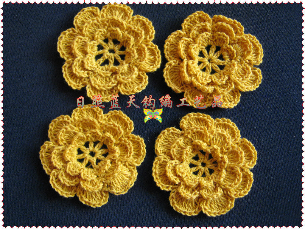 厂家供应手工毛线花、手钩花饰品，手工钩花毛线花