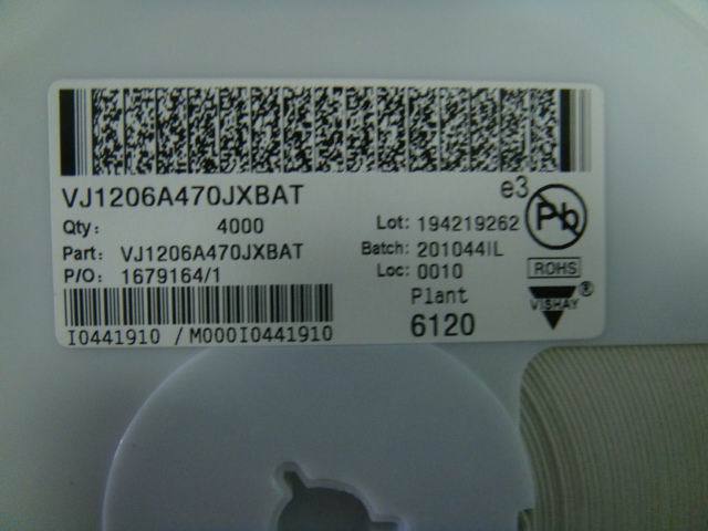 VJ1206A470JXBAT 1206 47P 100V 5% vishay 原装现货