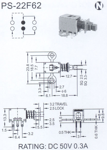 供应开关波动开关 双极双位电子波动开关 PS-22F62拨动开关