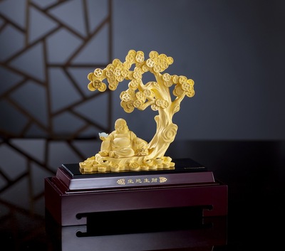 广东深圳绒沙金摆件  商务礼品 保险礼品招财树 坐地生财 开业|ru