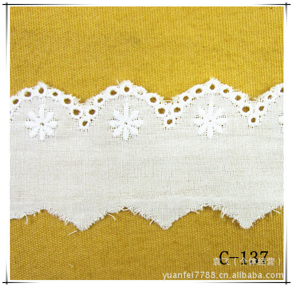 C-137全纯棉布料DIY服装辅料花朵刺绣棉布花边4.5cm现货批发DIY