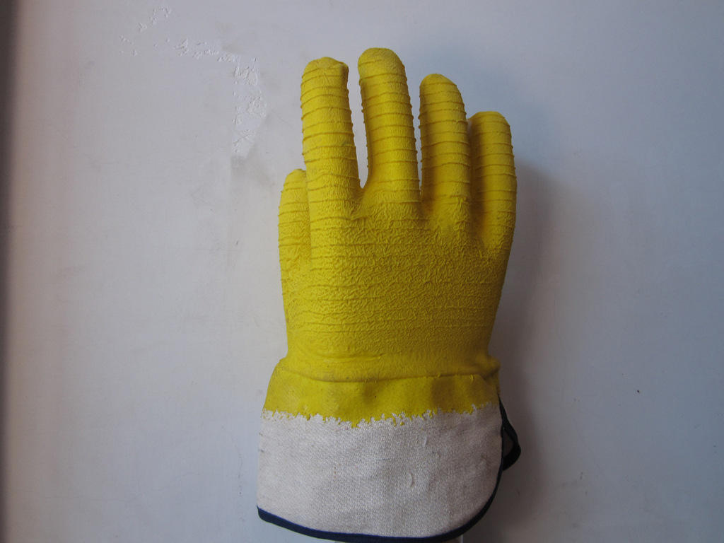 安全口乳胶皱纹全挂浸胶手套