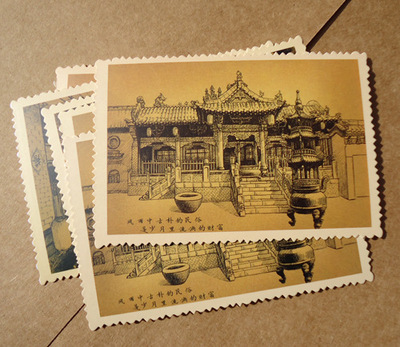 複古花邊手繪明信片定制　景區手繪明信片定制　複古花邊明信片