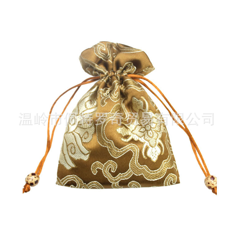批发供应新款个性织锦缎喜糖回礼袋金银首饰珠宝玉器包装袋富贵花|ms