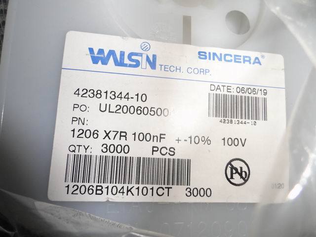1206B104K101CT 1206 X7R 100NF 10% 100V 华新 原装现货