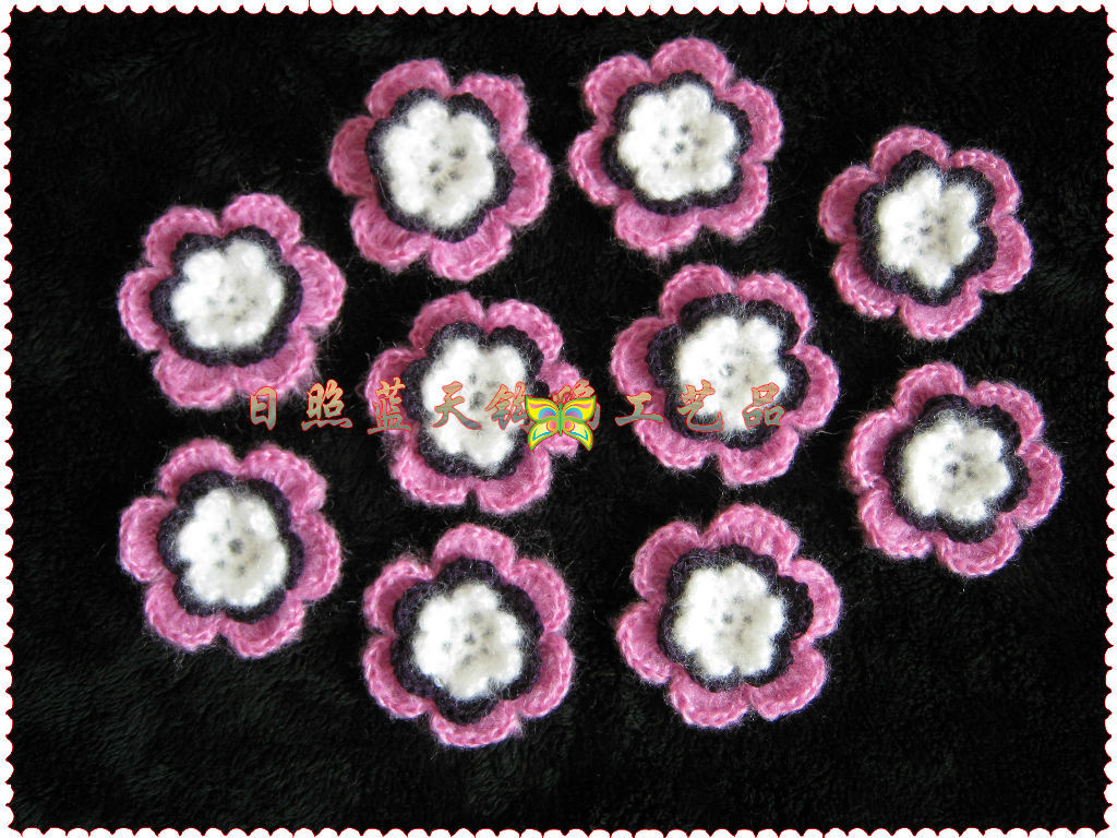 供应手工钩针钩花、钩针毛线花，手钩马海毛线花