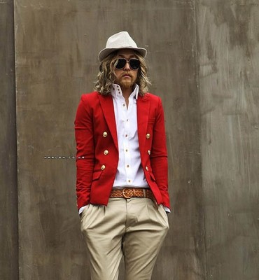 爆潮韓版修身型男潮流紅色小西裝 夜店舞台秀男式西服外套