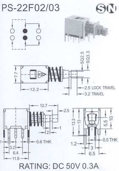 供应开关PS-22F03拨动开关制定 双极双位拨动开关来图制定