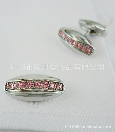 毅哥登袖扣，淡红水晶袖扣，礼服衬衫袖扣，AC4094K-3不锈钢袖扣