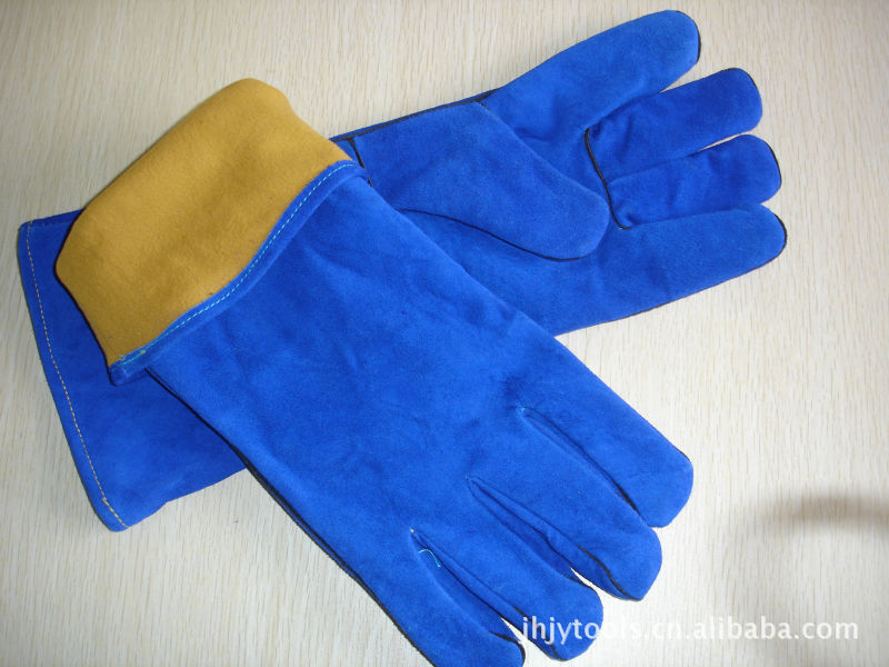 厂家直销电焊手套，牛二层皮，14/16寸全里连背劳保手套