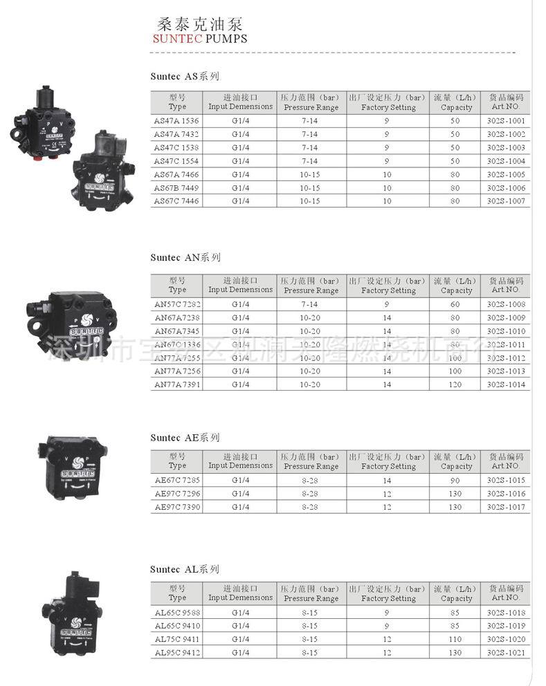 销售法国SUNTEC桑泰克牌AN系列燃烧机油泵