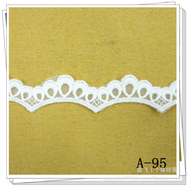 A-95供应双边对称波浪蕾丝网纱刺绣花边DIY服装辅料2.2cm现货批发