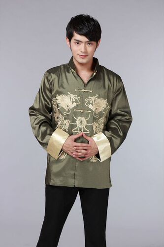 Chinese Tang style tops for Men long sleeve embroidered dragon coat