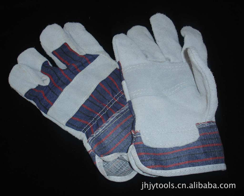 牛二层皮条子布劳保手套牛皮耐磨手套