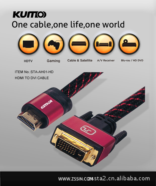 供应HDMI to DVI cable，DVI电脑线，HDMI 转DVI线，高端DVI24+1