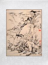 厂家直销无框装饰画八大山人《山水》装裱 中式装饰画