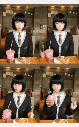 Lazada short hair, new bangs, bobo, non-mainstream face shaping, handsome, fluffy bob wig set