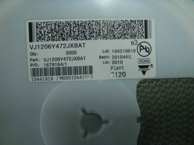 VJ1206Y472JXBAT 1206 472J 100V X7R 5% vishay 原装现货