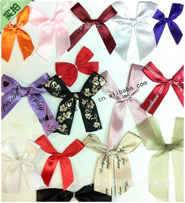 厂家直销印花缎带手打结烫金雪纱带蝴蝶结礼品纸盒包装蝴蝶结批发
