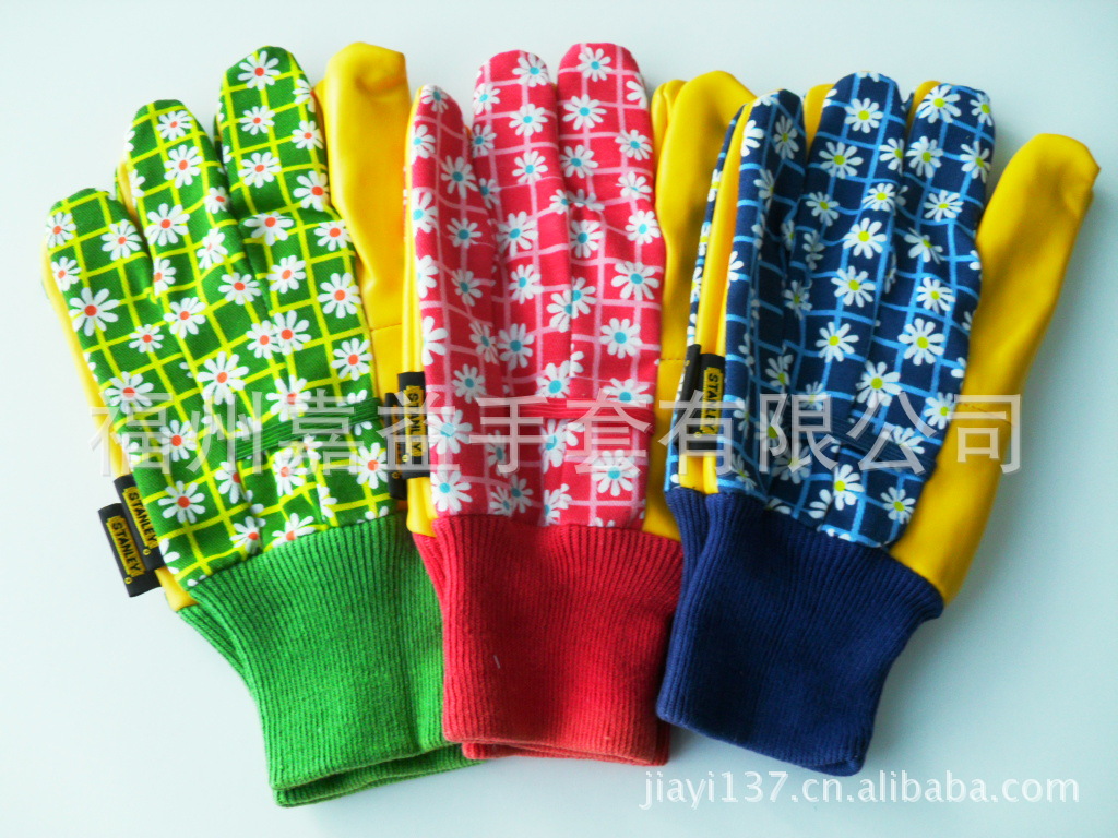 pu革掌卡其布背花园手套