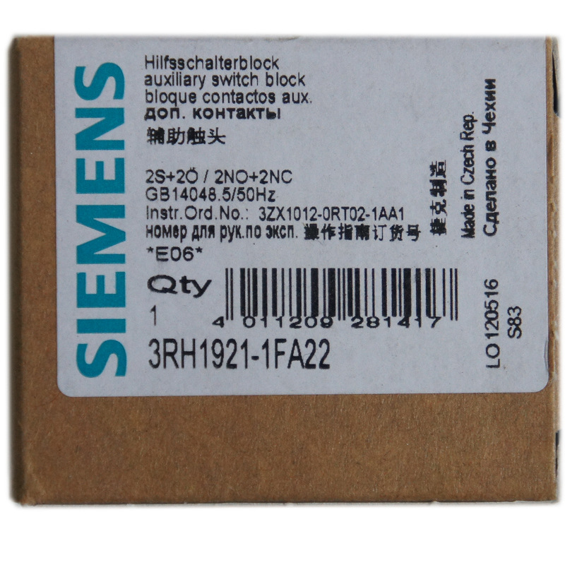 Siemens Interruttore Ausiliario 3RH1921-1XA22-0MA0 2 No 2NC Frontseitig