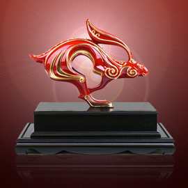 供应厦门厂家 中国红 艺术精品漆线雕 红釉金兔 九寸 折扣 热销