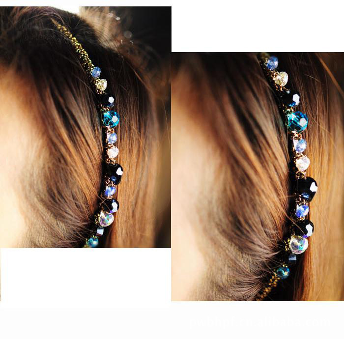 Korean Colorful Flash Irregular Crystal Around The Wide Side Headband  Wholesale display picture 7