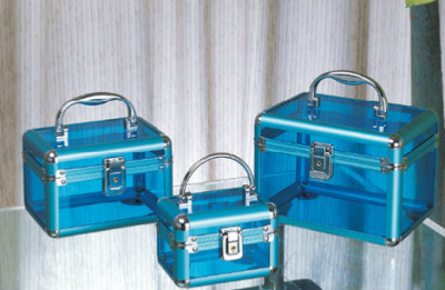 厂家直销 超实用亚克力透明大容量旅行手提箱桌面收纳箱化妆箱