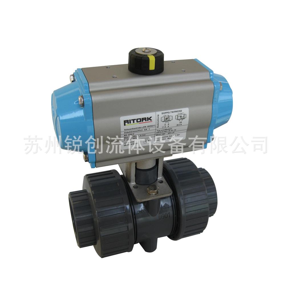 苏州锐创供现货应气动阀气动UPVC球阀气动塑胶球阀耐强酸强碱阀门