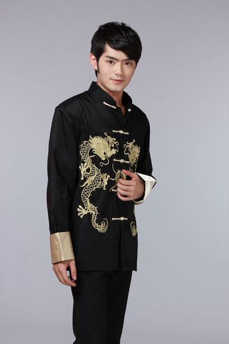 Chinese Tang style tops for Men long sleeve embroidered dragon coat