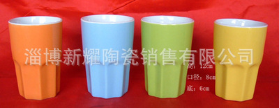淄博陶瓷杯厂家专业制作韩式色釉无把陶瓷杯，亲子条纹水杯|ms