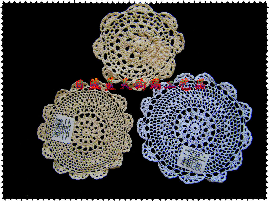 供应手钩小花、手钩花杯垫、棉线钩针餐垫
