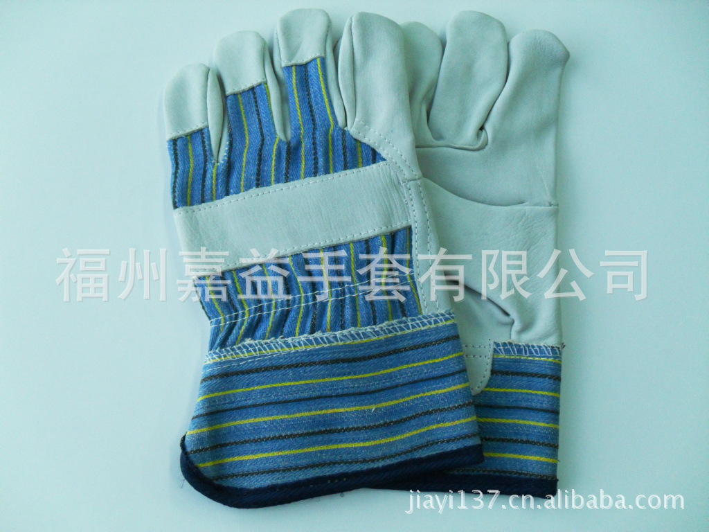本白牛头层皮条布胶袖手套