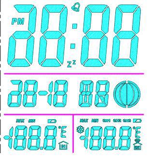 DL8068:RF无线接收温内外温度计IC，英文星期，年月日时分