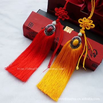 中国结配件/多色冰丝汽车挂件专用高档内嵌宝石流苏穗子套装