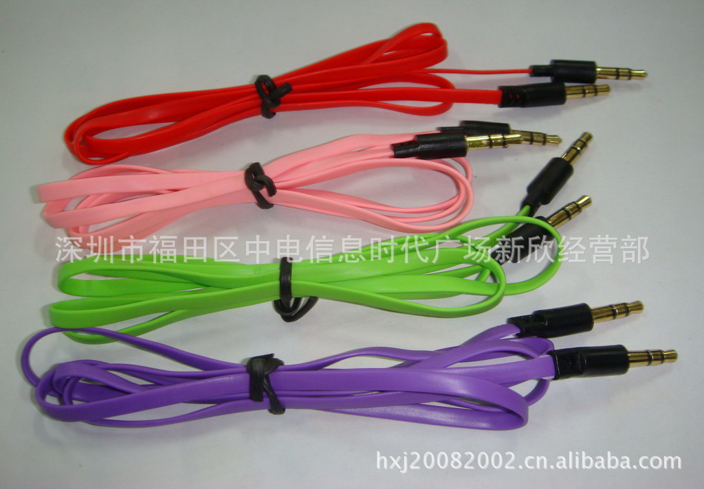 3.5音频线 彩色小面条音频线 3.5mm公对公 扁平AUX线 车用对录线