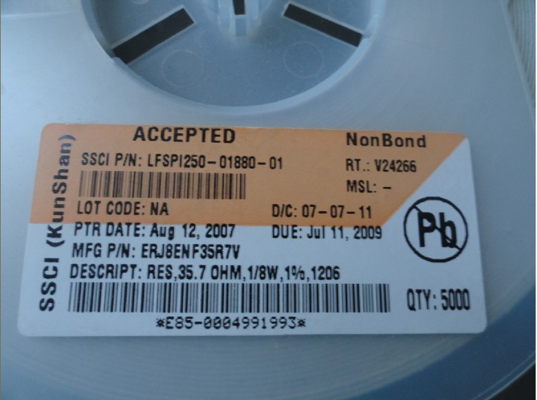 ERJ8ENF35R7V Res 35.7 OHM 0.125W 1% 1206 SMD Panasonic电容