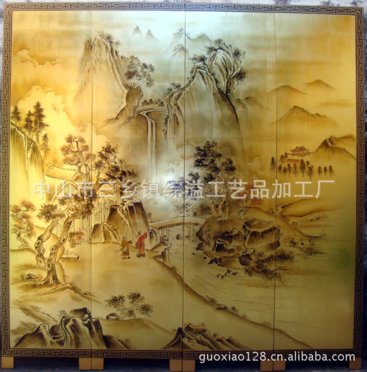 classical Lacquer painting screen Chinese style fold partition Entrance a living room woodiness screen Hotel Furniture