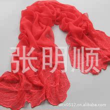 厂家直销乔其绣花长巾桑蚕丝巾 长巾芭蕉叶真丝长巾（围巾）特价