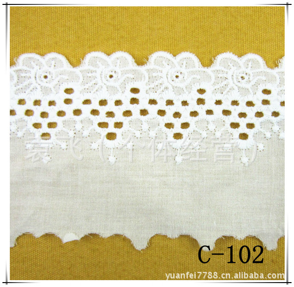 C-102全纯棉布料镂空花朵刺绣DIY服装辅料现货7cm毛巾绣花加工