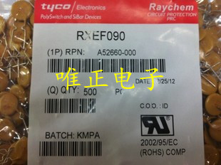RXEF090   Tyco/Raychem自恢复保险丝，72V 0.9A，正品现货