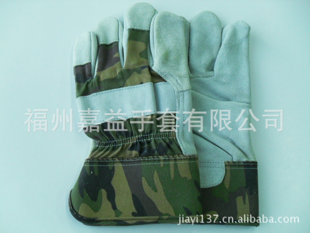 牛二层皮迷彩胶袖手套