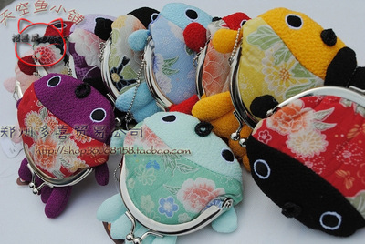 Japan Foreign trade The original single- quality goods Trick Kiyan A gentle wind Fabric art Goldfish Real silk Ladies coin purse key case wallet