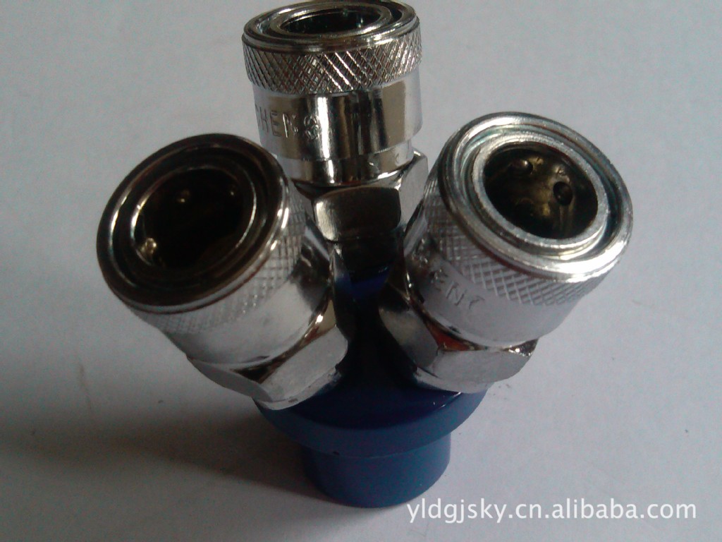 供应气动接头批发 Y型快速三通接头 黄铜金属弯角液压快速接头